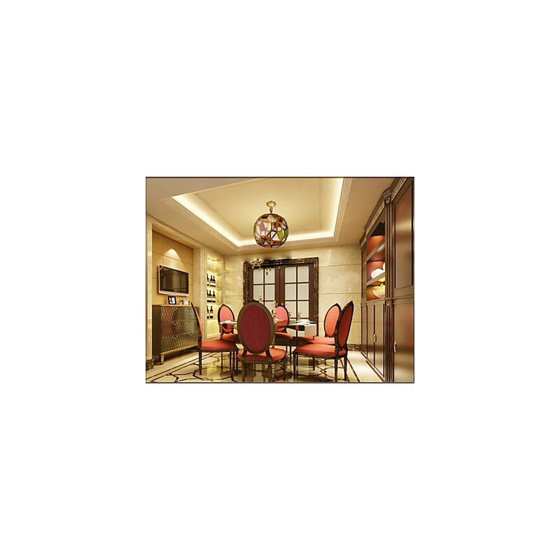 Lampada a sospensione mini in rame stile esotico, finitura ottone antico, vetro multicolore