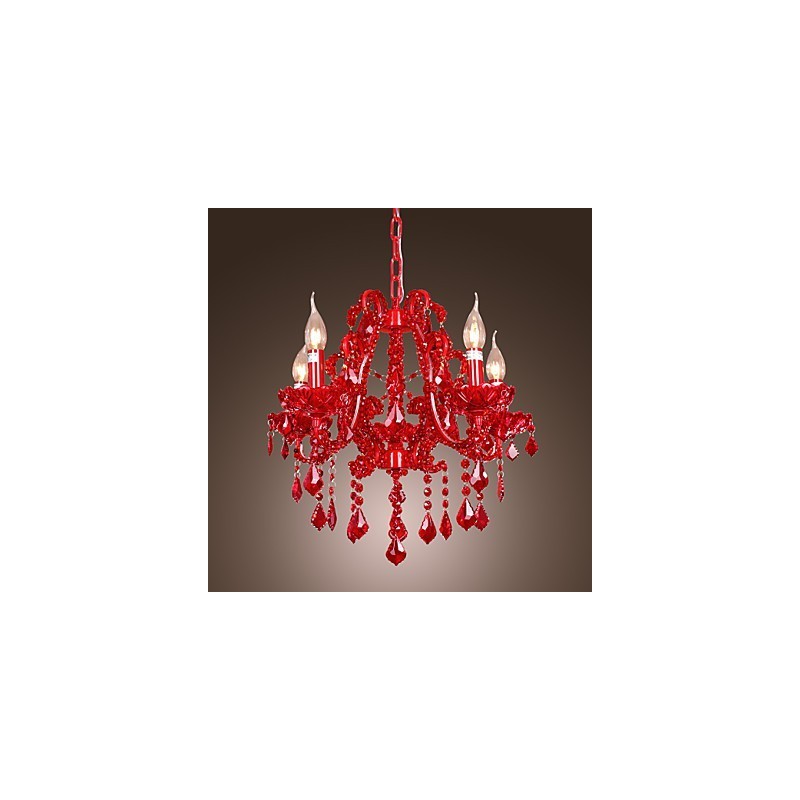 Lampadario moderno contemporaneo in metallo cromato e cristallo rosso