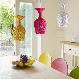 Lampadario a sospensione in alluminio intrecciato a 3 teste a forma di mela multicolore rosa argento