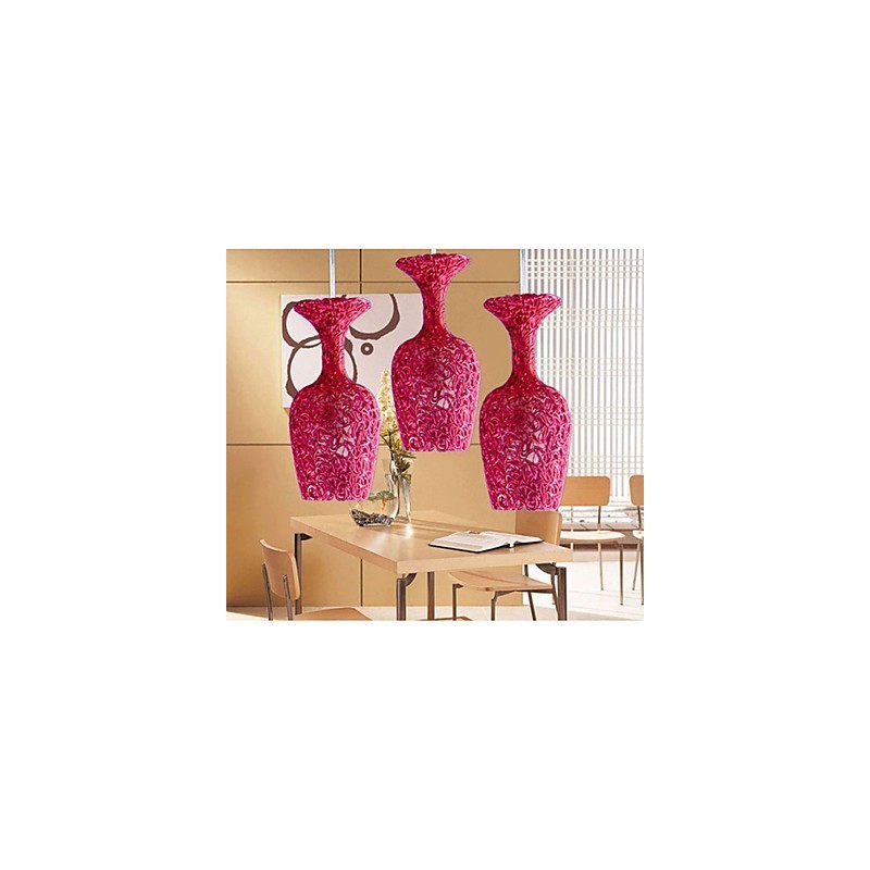 Lampadario a sospensione in alluminio intrecciato a 3 teste a forma di mela multicolore rosa argento