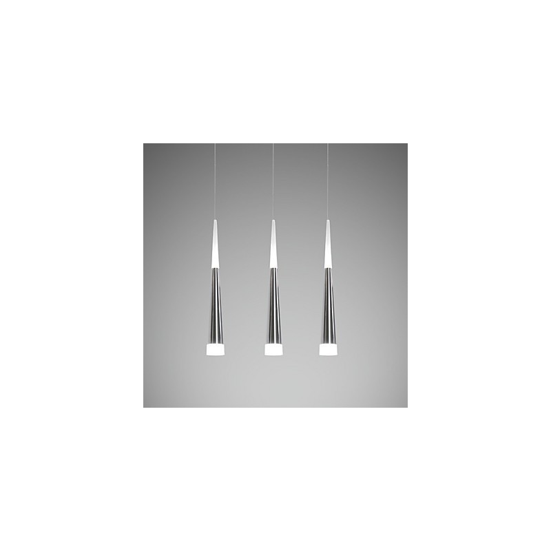 Lampada a sospensione LED moderna in metallo argentato con paralume bianco, catena regolabile 80 cm