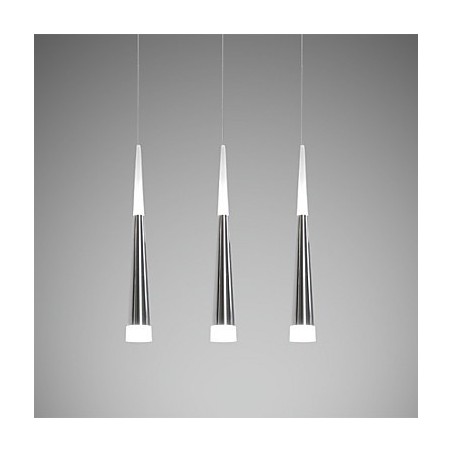 Lampada a sospensione LED moderna in metallo argentato con paralume bianco, catena regolabile 80 cm