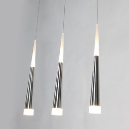 Lampada a sospensione LED moderna in metallo argentato con paralume bianco, catena regolabile 80 cm