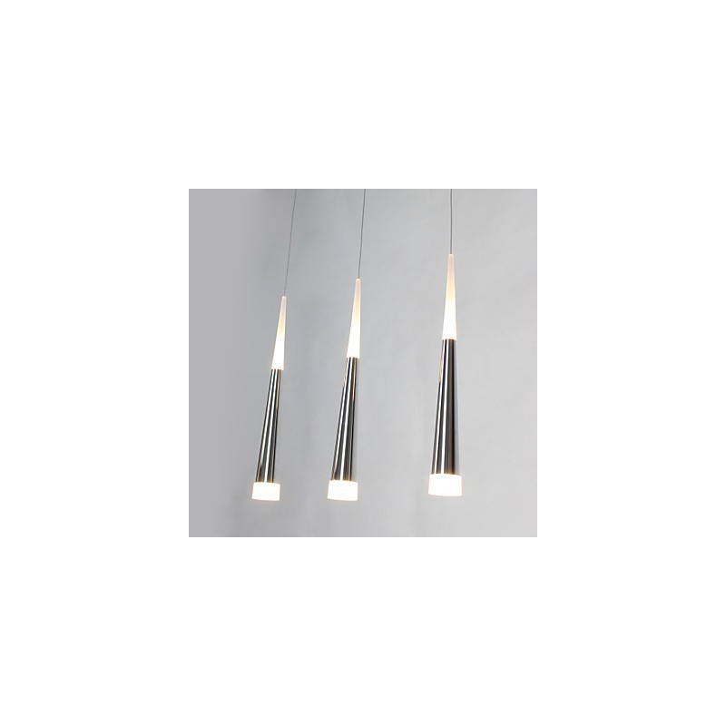 Lampada a sospensione LED moderna in metallo argentato con paralume bianco, catena regolabile 80 cm