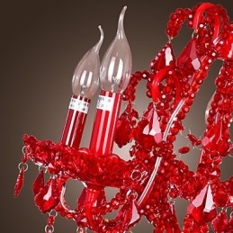 Lampadario moderno contemporaneo in metallo cromato e cristallo rosso
