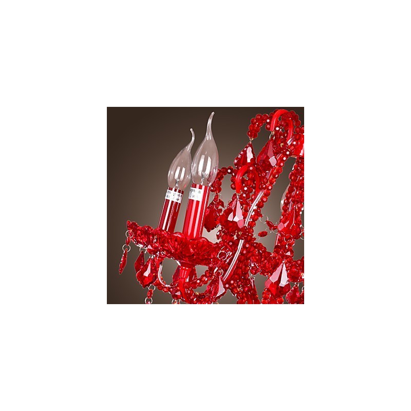 Lampadario moderno contemporaneo in metallo cromato e cristallo rosso