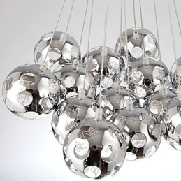 Lampada a sospensione globo moderna in metallo cromato, 60 cm, G4