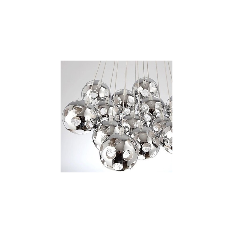 Lampada a sospensione globo moderna in metallo cromato, 60 cm, G4