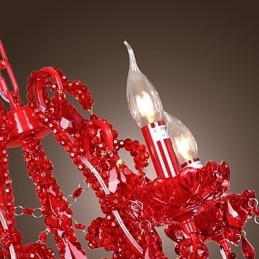 Lampadario moderno contemporaneo in metallo cromato e cristallo rosso