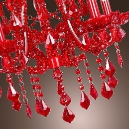 Lampadario moderno contemporaneo in metallo cromato e cristallo rosso