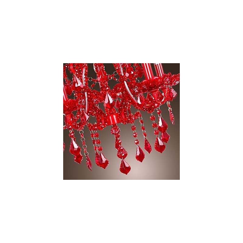 Lampadario moderno contemporaneo in metallo cromato e cristallo rosso