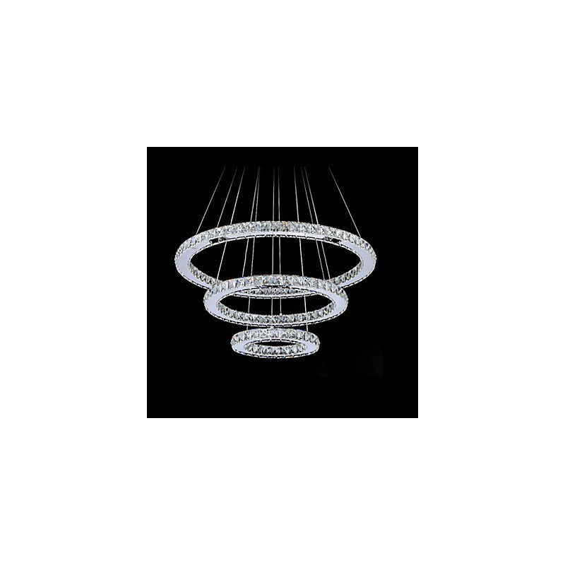 Lampada a sospensione in cristallo argento a 3 livelli con LED integrato