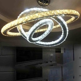 Lampada a sospensione in cristallo argento a 3 livelli con LED integrato