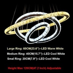 Lampada a sospensione in cristallo argento a 3 livelli con LED integrato