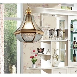 Lampada a sospensione stile country americano piccola, rame, vetro singolo