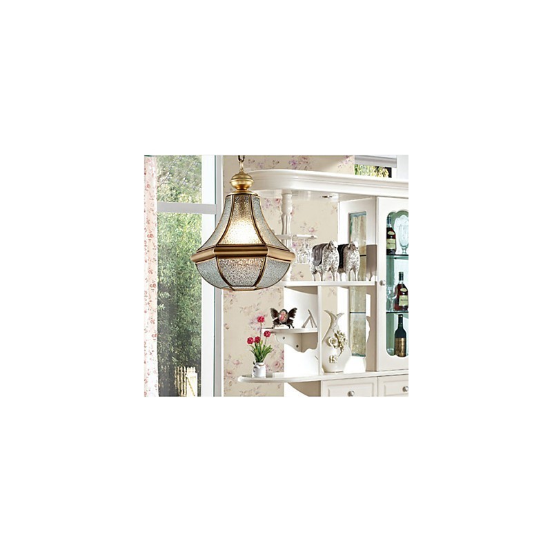 Lampada a sospensione stile country americano piccola, rame, vetro singolo