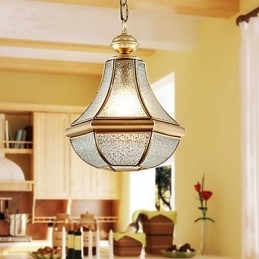 Lampada a sospensione stile country americano piccola, rame, vetro singolo