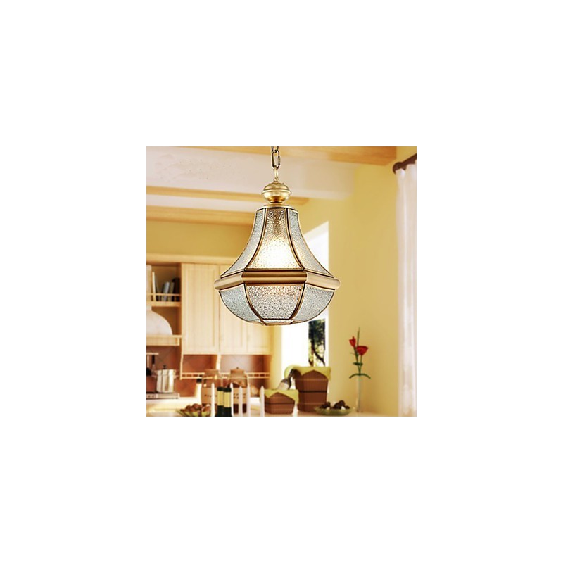 Lampada a sospensione stile country americano piccola, rame, vetro singolo
