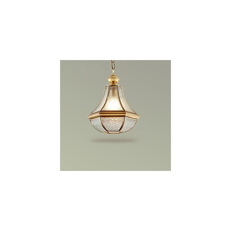 Lampada a sospensione stile country americano piccola, rame, vetro singolo