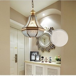 Lampada a sospensione stile country americano piccola, rame, vetro singolo