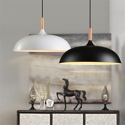 Lampada a sospensione retrò in legno e metallo, 1 luce, attacco E26/E27, cavo regolabile 100 cm