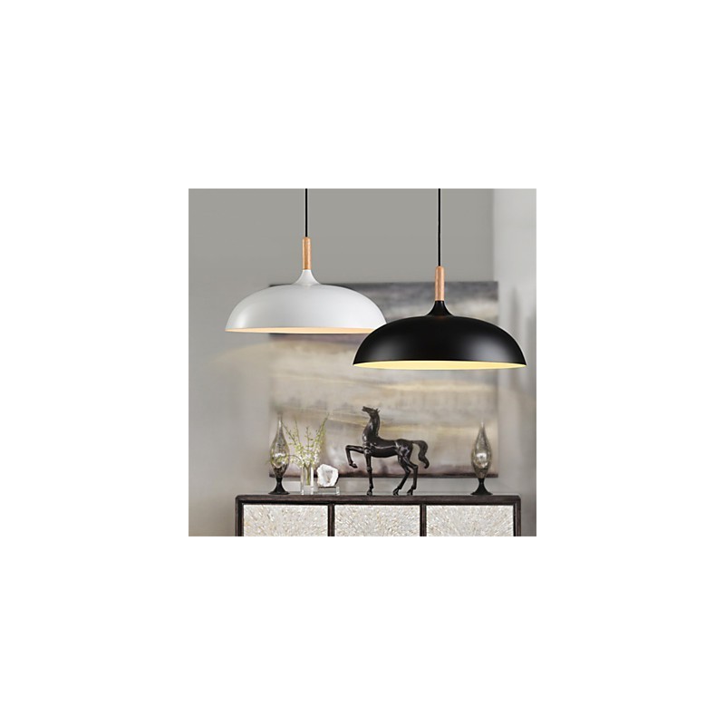 Lampada a sospensione retrò in legno e metallo, 1 luce, attacco E26/E27, cavo regolabile 100 cm