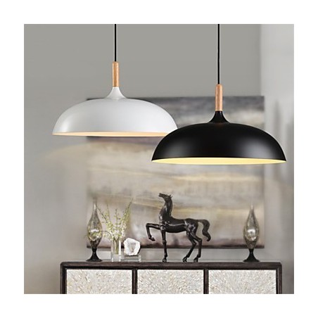 Lampada a sospensione retrò in legno e metallo, 1 luce, attacco E26/E27, cavo regolabile 100 cm