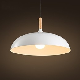 Lampada a sospensione retrò in legno e metallo, 1 luce, attacco E26/E27, cavo regolabile 100 cm