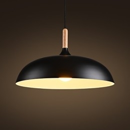 Lampada a sospensione retrò in legno e metallo, 1 luce, attacco E26/E27, cavo regolabile 100 cm