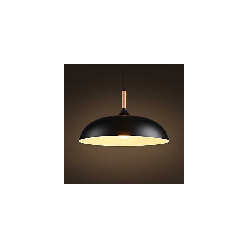 Lampada a sospensione retrò in legno e metallo, 1 luce, attacco E26/E27, cavo regolabile 100 cm