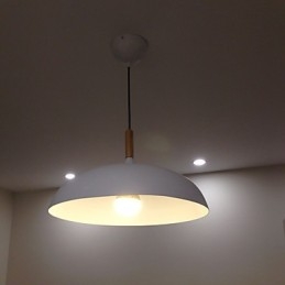 Lampada a sospensione retrò in legno e metallo, 1 luce, attacco E26/E27, cavo regolabile 100 cm