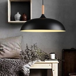Lampada a sospensione retrò in legno e metallo, 1 luce, attacco E26/E27, cavo regolabile 100 cm