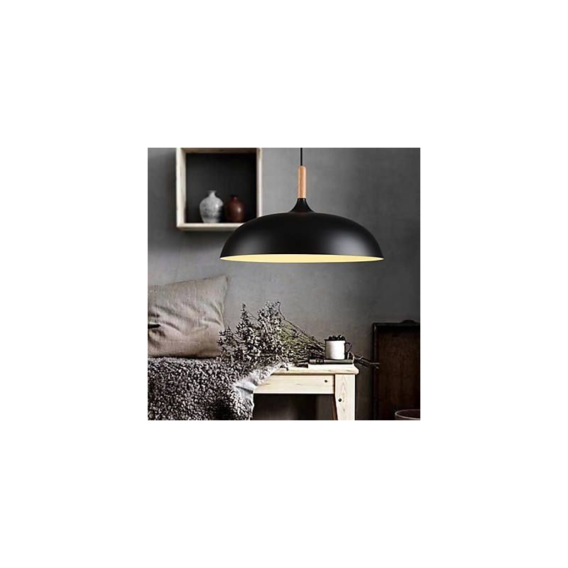 Lampada a sospensione retrò in legno e metallo, 1 luce, attacco E26/E27, cavo regolabile 100 cm