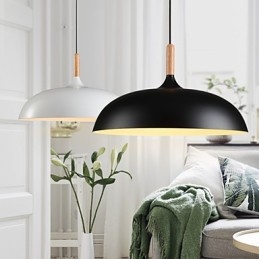Lampada a sospensione retrò in legno e metallo, 1 luce, attacco E26/E27, cavo regolabile 100 cm