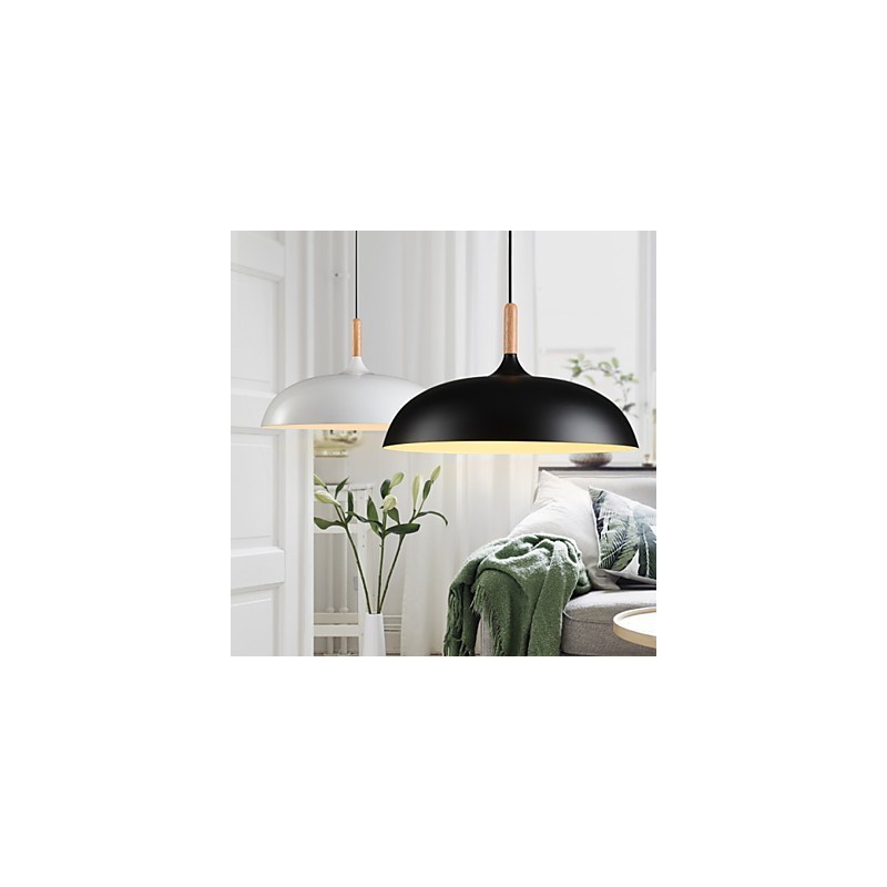 Lampada a sospensione retrò in legno e metallo, 1 luce, attacco E26/E27, cavo regolabile 100 cm