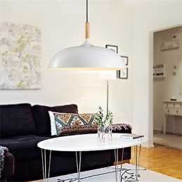 Lampada a sospensione retrò in legno e metallo, 1 luce, attacco E26/E27, cavo regolabile 100 cm