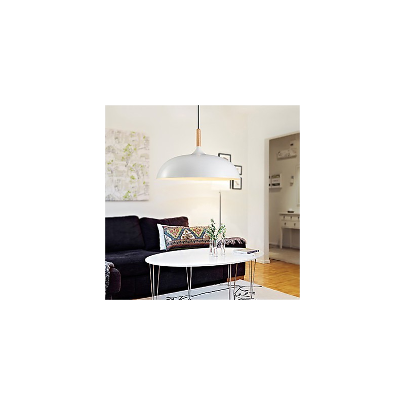 Lampada a sospensione retrò in legno e metallo, 1 luce, attacco E26/E27, cavo regolabile 100 cm