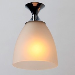 Lampada a sospensione mini isola moderna cromata con paralume in vetro bianco