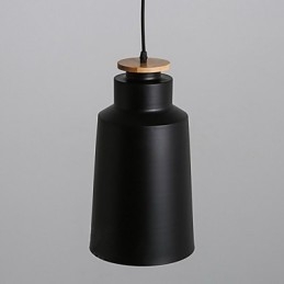 Lampada a sospensione moderna in metallo con dettagli in legno/bambù, E26/E27, 19 cm