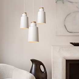 Lampada a sospensione moderna in metallo con dettagli in legno/bambù, E26/E27, 19 cm