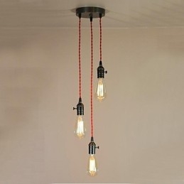 Lampada a sospensione country mini in metallo galvanizzato nera, 3 luci