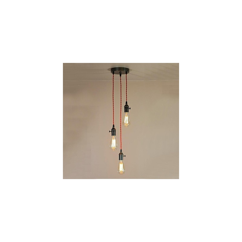 Lampada a sospensione country mini in metallo galvanizzato nera, 3 luci