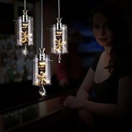 Lampada a sospensione in vetro trasparente moderno contemporaneo, 3 LED, catena 80 cm