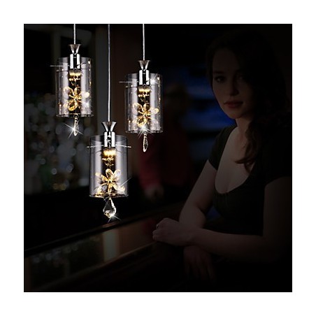 Lampada a sospensione in vetro trasparente moderno contemporaneo, 3 LED, catena 80 cm