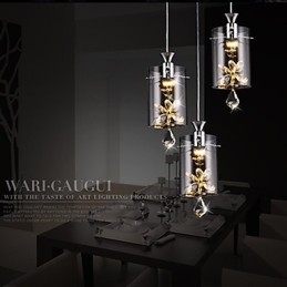 Lampada a sospensione in vetro trasparente moderno contemporaneo, 3 LED, catena 80 cm