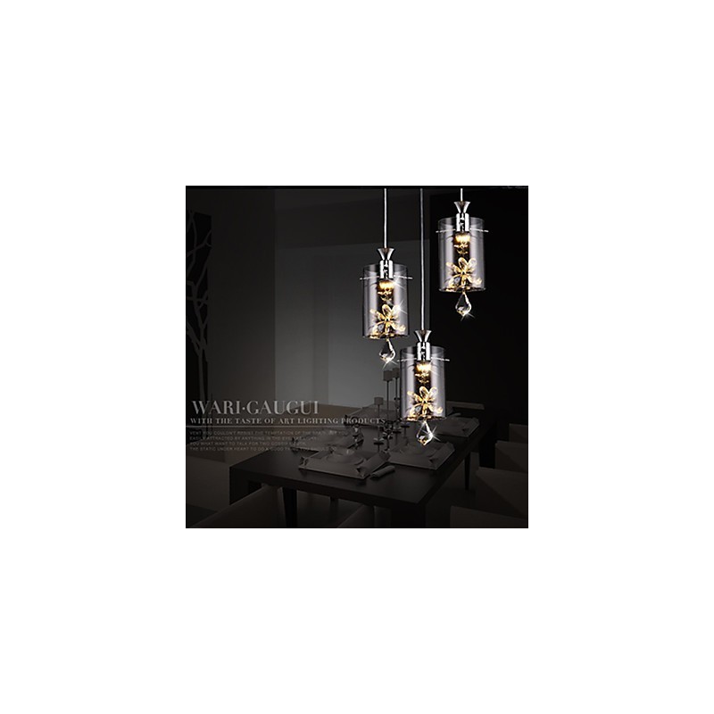 Lampada a sospensione in vetro trasparente moderno contemporaneo, 3 LED, catena 80 cm