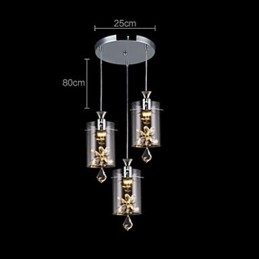 Lampada a sospensione in vetro trasparente moderno contemporaneo, 3 LED, catena 80 cm