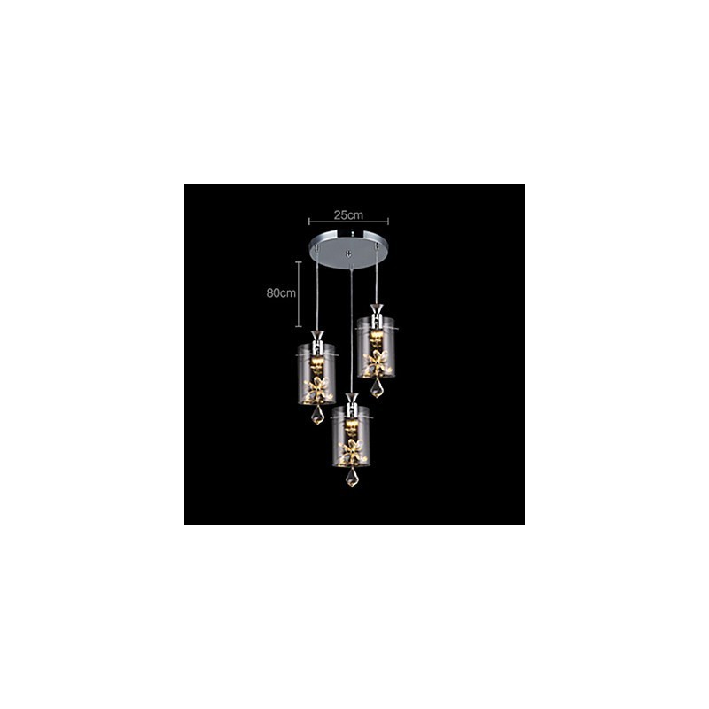 Lampada a sospensione in vetro trasparente moderno contemporaneo, 3 LED, catena 80 cm