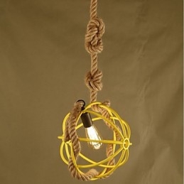 Lampadario a sospensione retrò stile caffè con corda regolabile verde e giallo