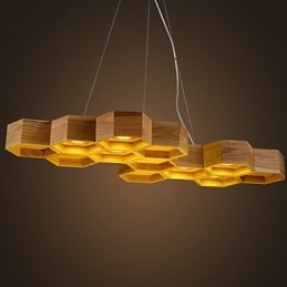 Lampadario a sospensione in legno/bambù a nido d'ape, design retrò rustico, 95 cm